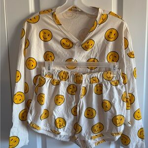 Altar'd State Smiley Face Pajama Set - Yellow and Cream